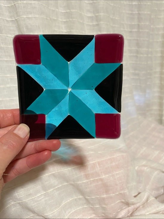 Other - Fused Glass Star Accent Dish - Turquoise, Black & Burgundy